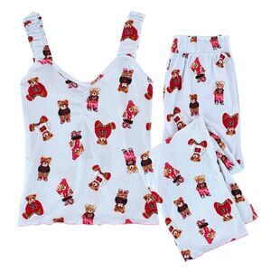 CTM Ladies Ruffle Tank Teddy Bear Pajama Set
